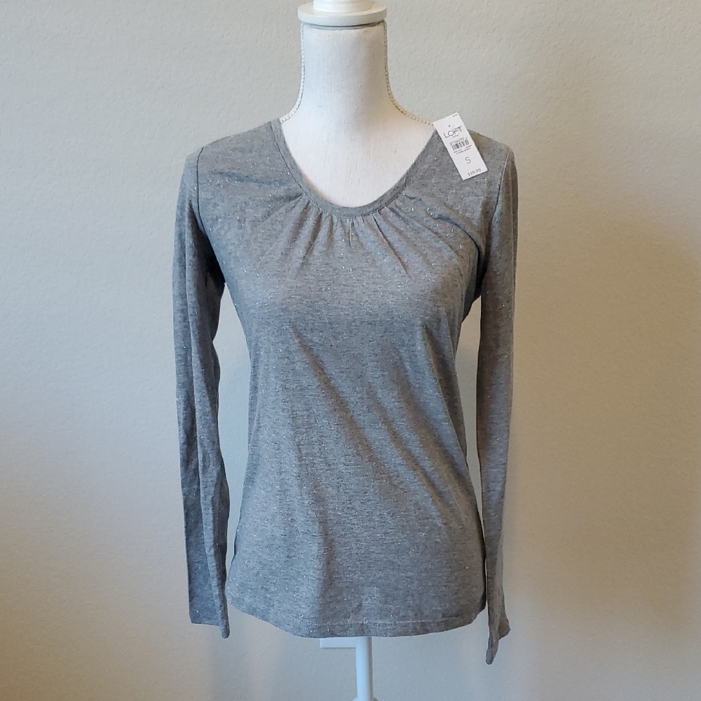 (3 For $20) NWT LOFT Sparkly Heather Gray Long-Sleeve Scoop Neck Top